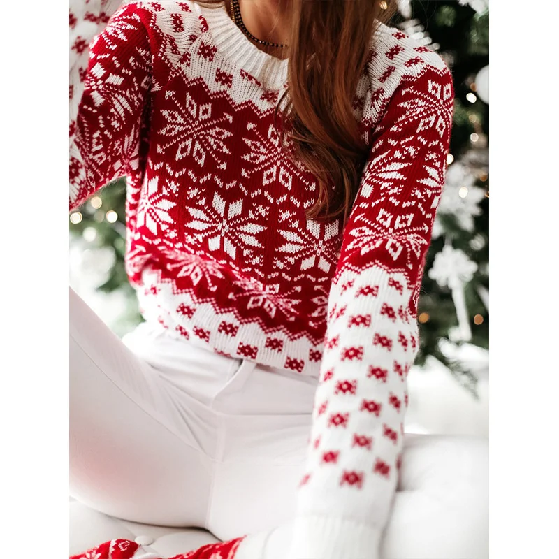 Athvotar Athvotar 2025 New Wish Sweater Women's Christmas Snowflake Long-Sleeved Bottom Needle Sweater