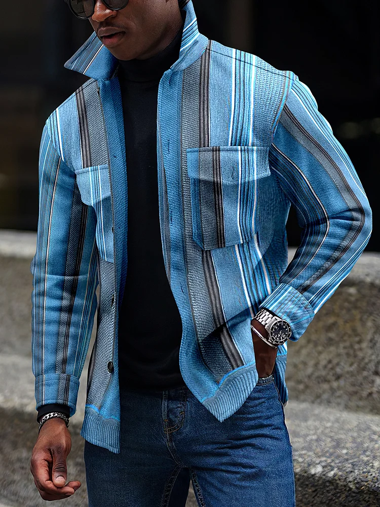 Casual Men's Printed Long-sleeved Shirt Jacket