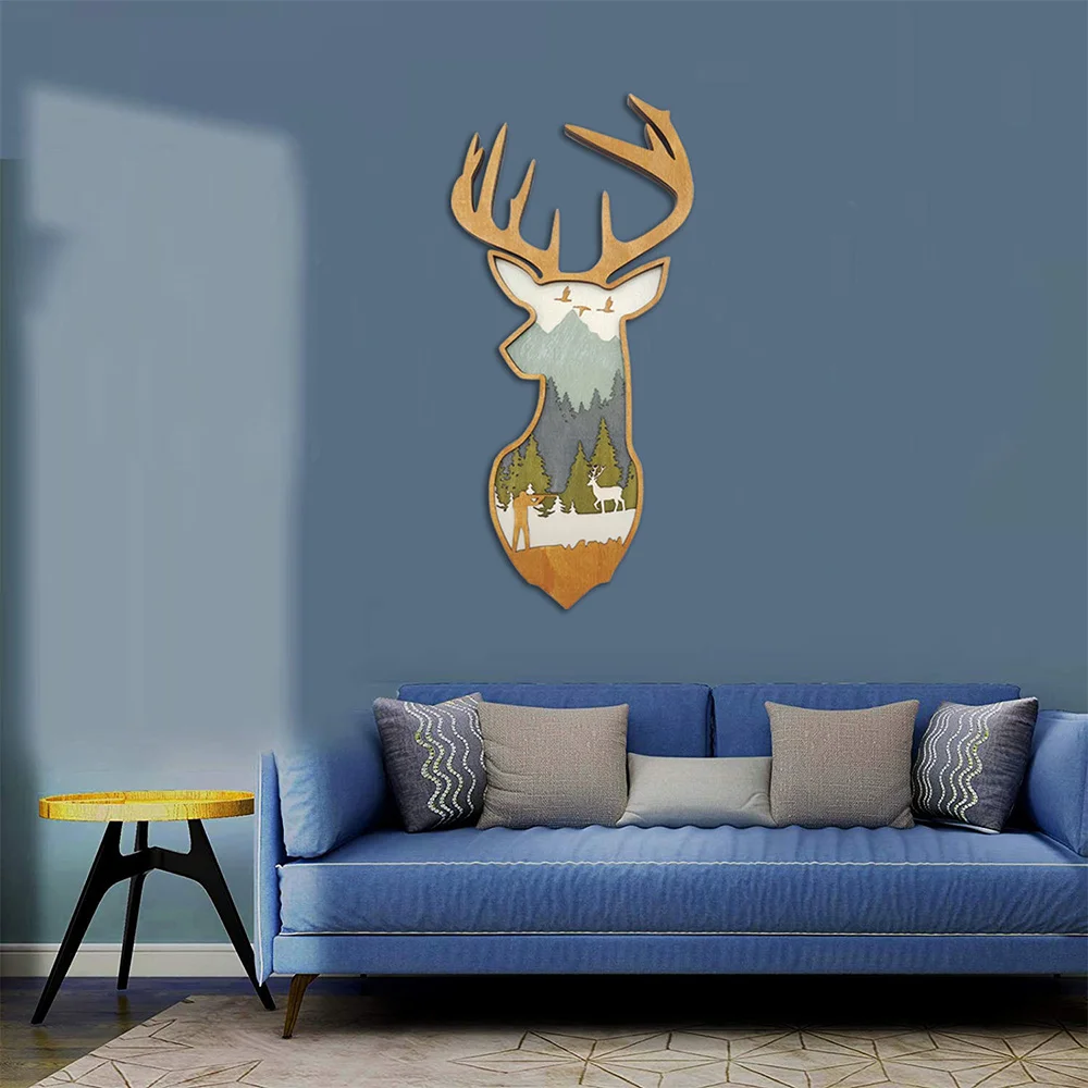 Purexcellent&trade; New creative home desktop wood carving elk head handicraft decoration