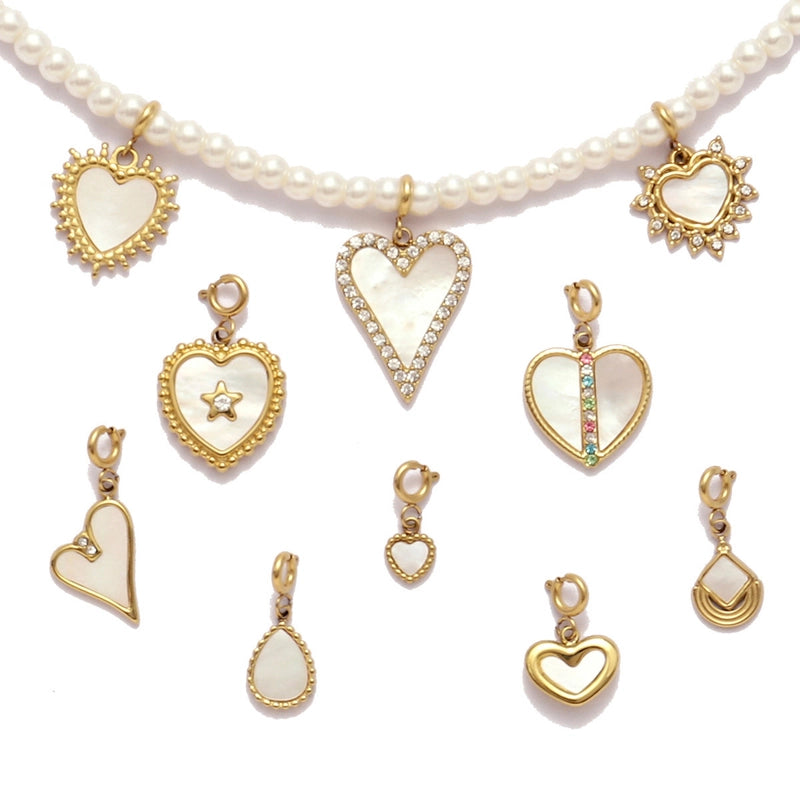 3 PCS/Package 6*14mm 304 Stainless Steel Shell Zircon Heart Pendant Jewelry Accessories