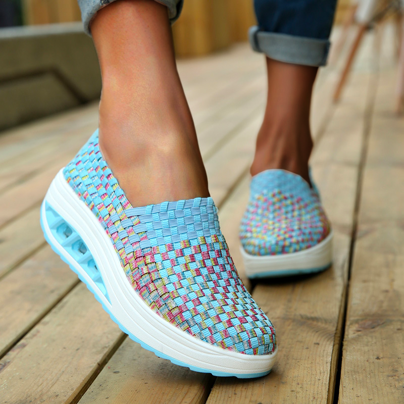 Women Wedges Increased Knitted Thick Platform Shoes Breathable Casual Sneakers
