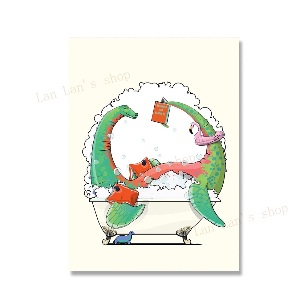 Dinosaur Bathroom Poster Stegosaurus Velociraptor Tyrannosaurus Rex Canvas Painting Dinosaur Prints on Toilets Kids Room Decor