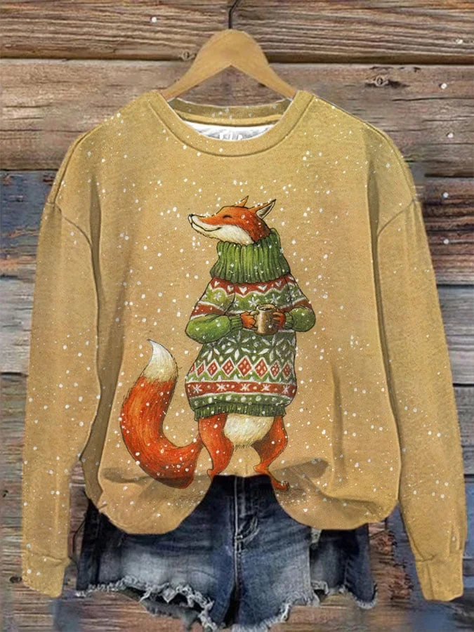 Women's Winter Fox Print Sweatshirt