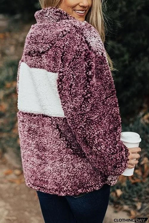 Pockets Zipper Fuzzy Hoodie