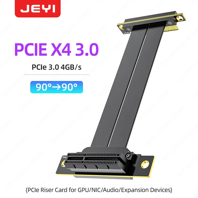 JEYI PCIe 4.0 X4 Riser Cable, 90°-180° Angle PCIe Extension Cable For Mining Rig Card, Network Card, Capture Card, NVMe SSD Card