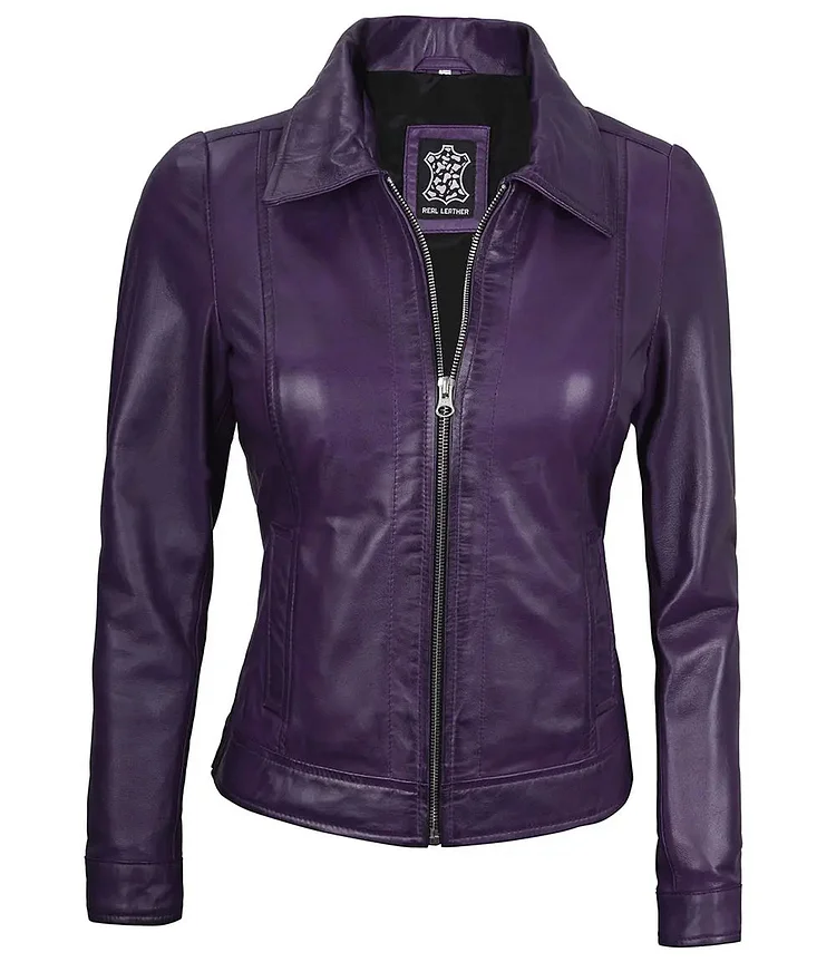 Women's Harrington Deep Purple Leather Jacket QueenFunky