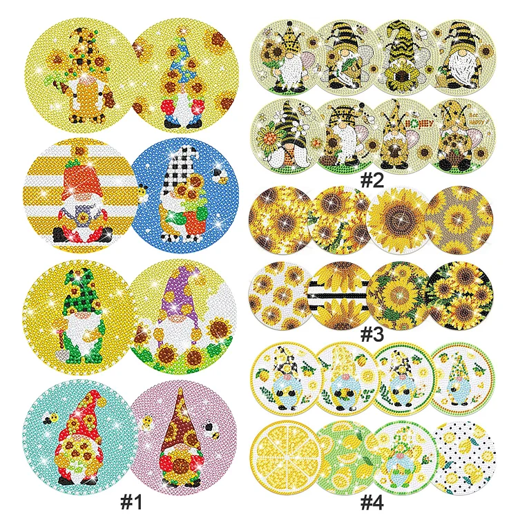 8 PCS Diamond Painting Coasters DIY Diamond Art Coasters Kit Bee Gnome 
