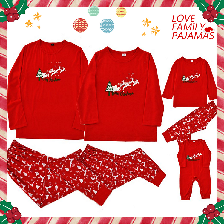 Christmas Deer Tree Snowflake Printed Holiday Family Pajamas Sets