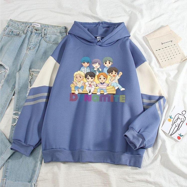 방탄소년단 Dynamite Color-Block Cartoon Hoodie