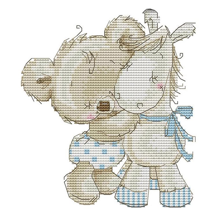 Joy Sunday - Bear Donkey - 14CT 2 Strands Threads Printed Cross Stitch Kit - 19x19cm(Canvas)