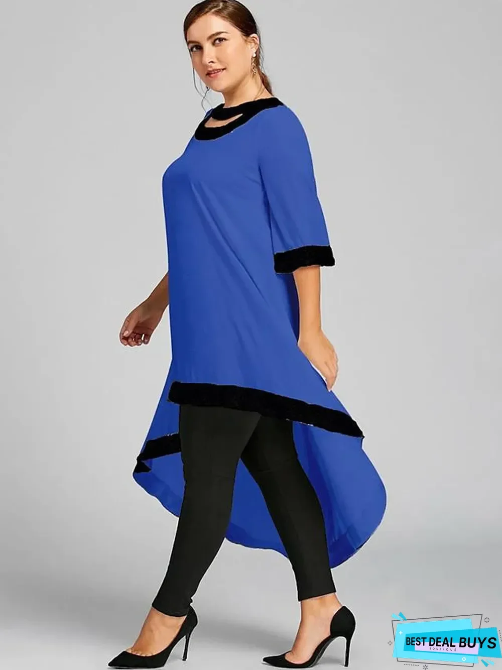 Women's Swing Dress Midi Dress - 3/4 Length Sleeve Solid Color Clothing Spring & Summer Plus Size Casual White Black Blue Wine Navy Blue White Dresses