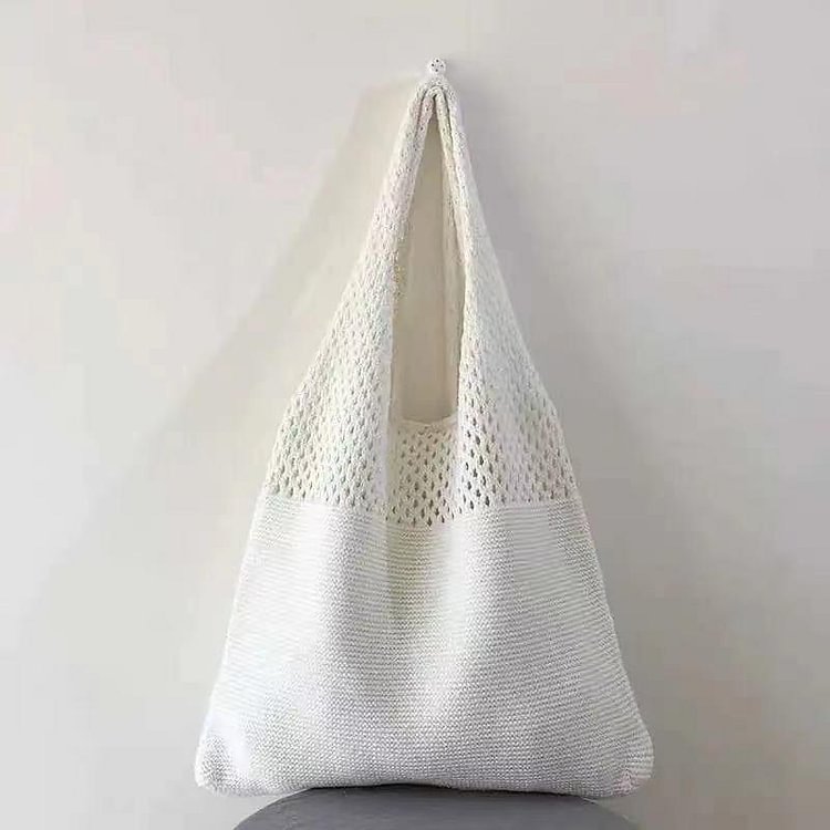 Simple Versatile Vintage Hollow-Out Knitted Single Shoulder Bag Tote Bag