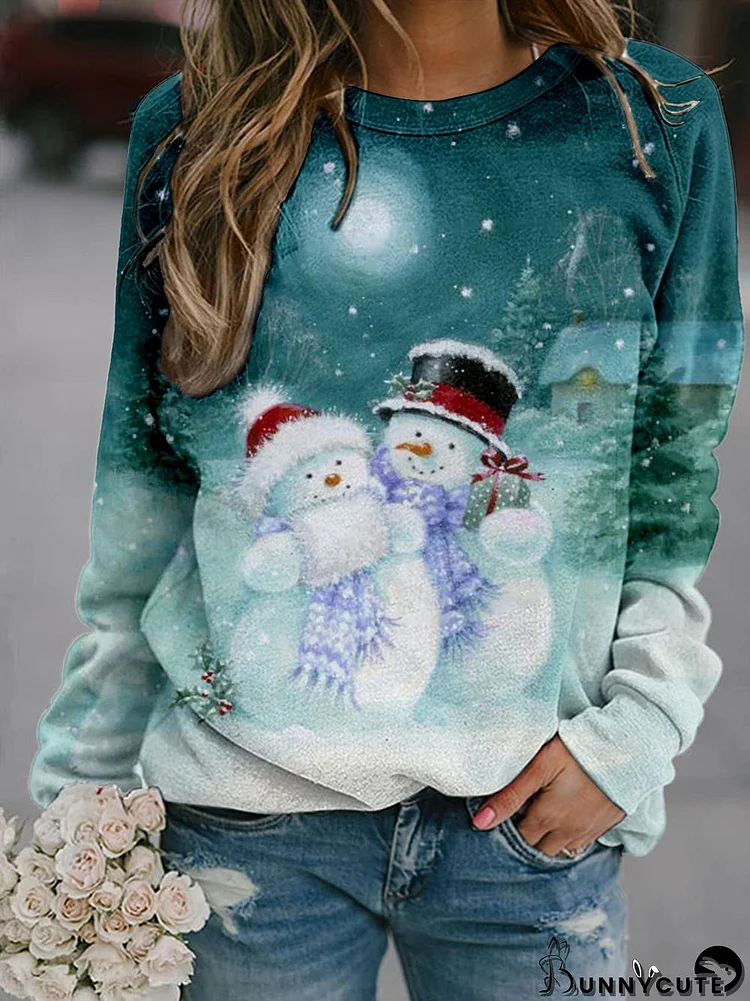 Moon Snowman Long Sleeve Casual Top