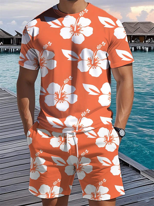 Men's Vacation All Over Floral Print T-Shirt Shorts Set