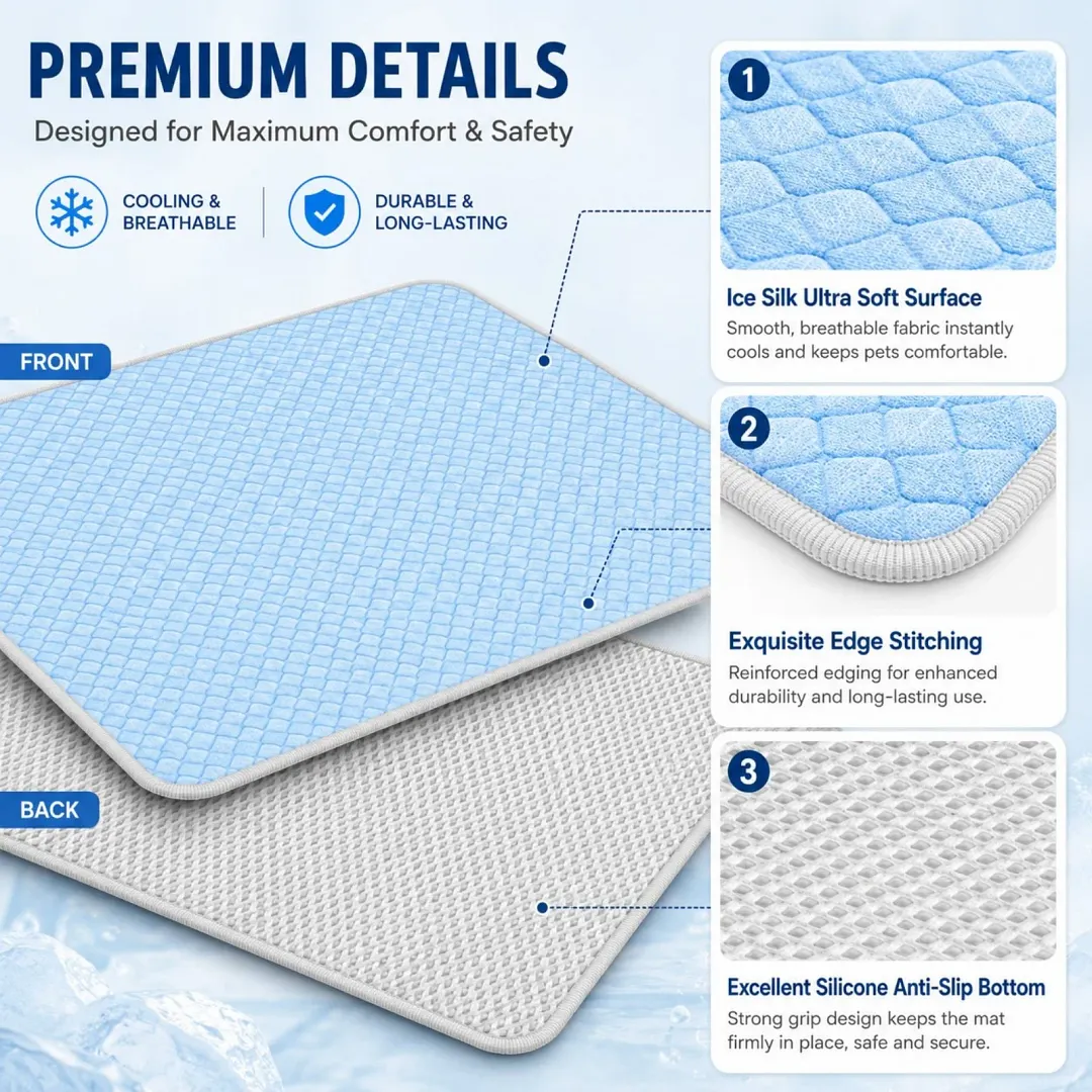 BEBANG Dog Cooling Mat, 39 x 28&ldquo; Self-Cooling No-Gel Pet Cooling Pad for large Medium Dogs, Non-Slip Summer Cool Mat for Dog Crate Bed Car(L)