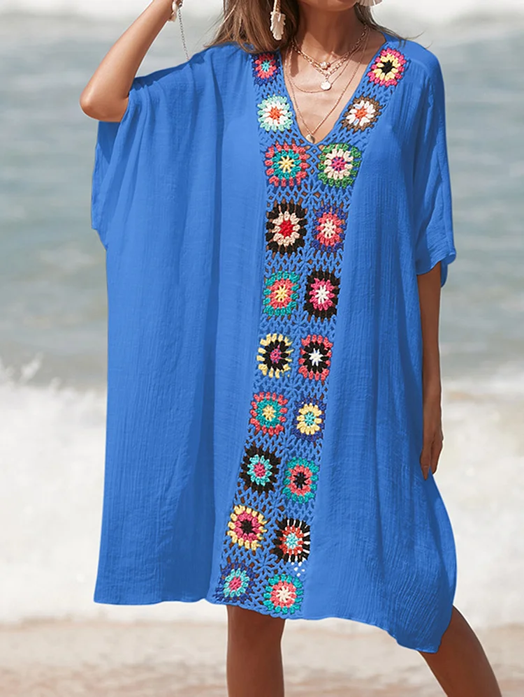 Swimwear Vacation Crochet Stitching V Neck Loose Cover Up