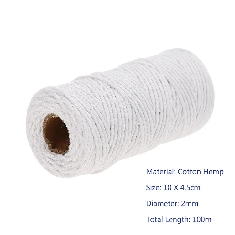 1 Roll 100 Meters 2Ply Cotton Twine DIY Weaving Handmade Craft Rope  (White)-266232.03