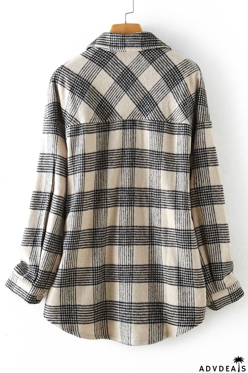 Plaid Buckle Turndown Collar Tops