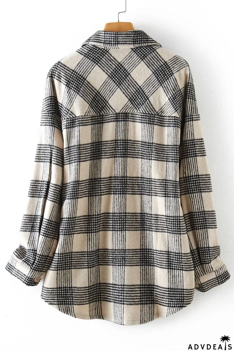 Plaid Buckle Turndown Collar Tops