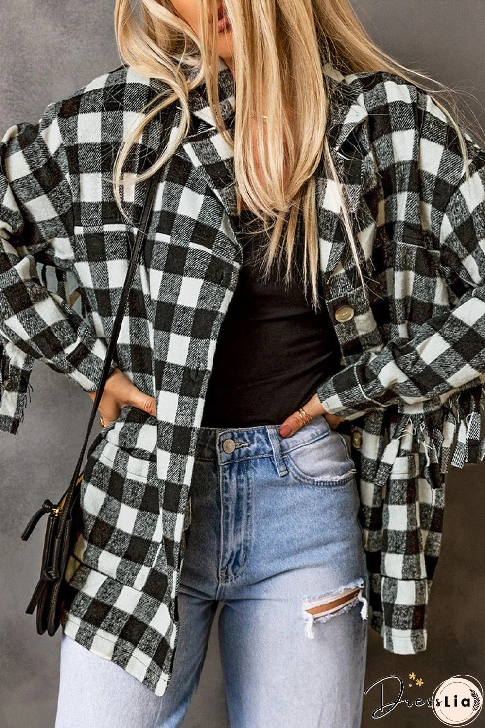 Fringed Plaid Print Shacket