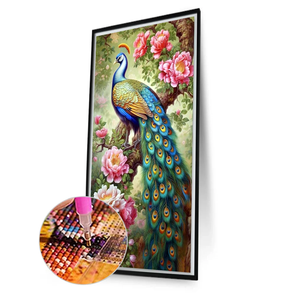 （Big Size）(AB/Round Drills)Garden Peacock-Full Diamond Painting 40*70CM