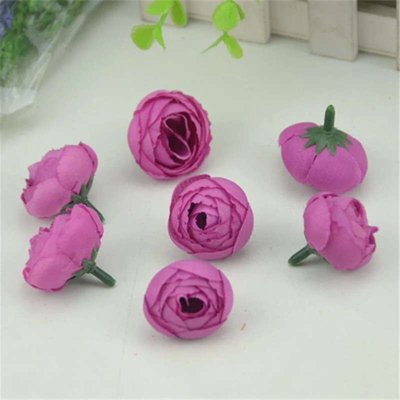 50pcs 2.5cm Artificial Small Silk Tea Buds Flower Heads For Home Wedding Decoration DIY Handmade Simulation Fake Flowers