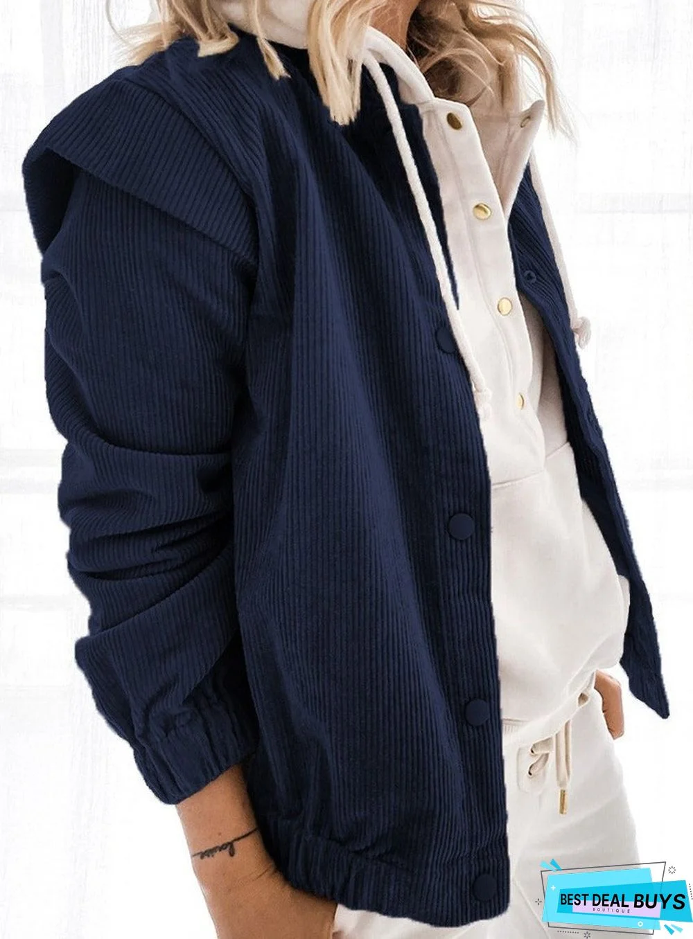 Casual Solid Color Corduroy Loose Long-Sleeved Stand-Up Collar Coat