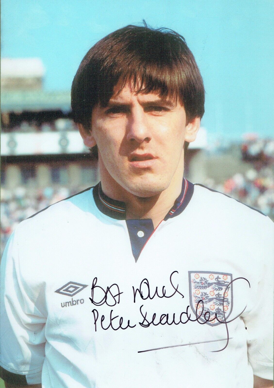 Peter BEARDSLEY Signed Autograph 16x12 England Football Photo Poster painting AFTAL COA