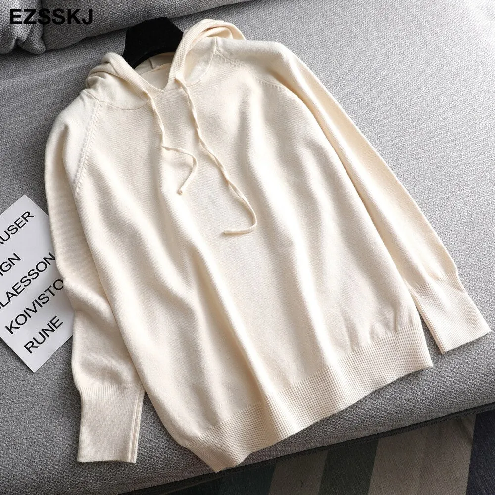 casual Autumn spring hooded sweater Pullovers Women female 2020 loose sweater knit Jumpers top
