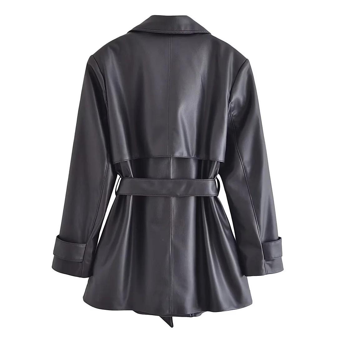 MERUMOTE Faux Leather Short Trench Coat Sexy Cool Girl Jacket-MERUMOTE