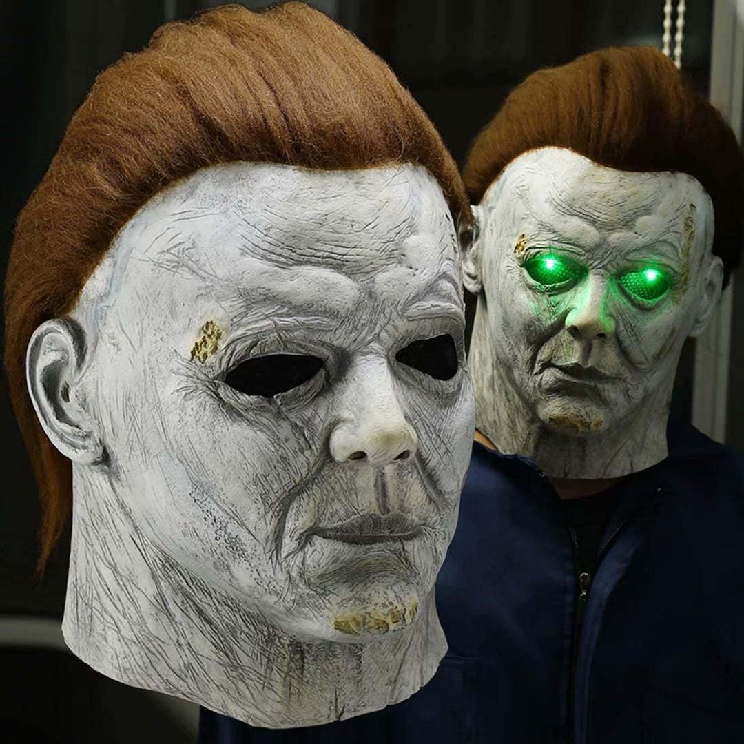Halloween Michael Myers LED Light Up Costume Mask Murderer Killer Creepy Full Face Latex Mask Cosplay Party Costume Props