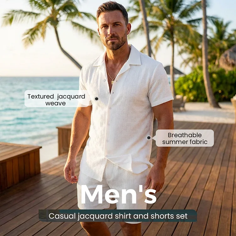 Herren-Freizeit-Set aus Jacquard-Hemd und Shorts