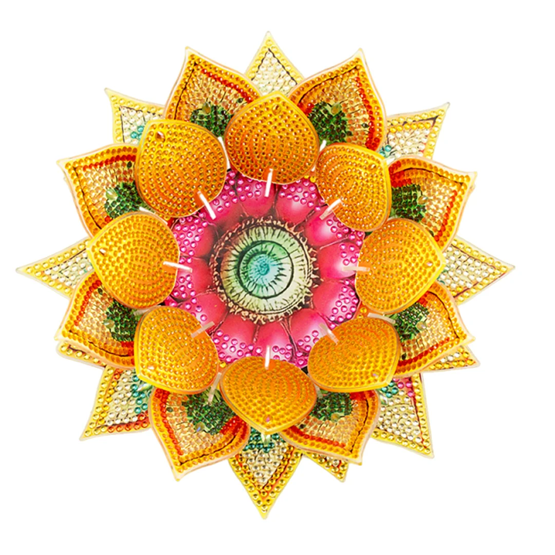5D DIY Diamond Art Painting DIY Acrylic Desktop Ornament Flower Candle Holders Tealight Handmade Home Office Decor for Adults Beginners (Yellow Lotus)
