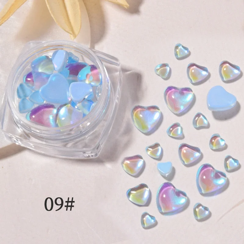 Candy Colors Mixed Size Love Heart Design 3D Nail Art Decoration Glass Crystal Beads AB Rhinestones DIY Flatback Acrylic Stones-Nail Inspo
