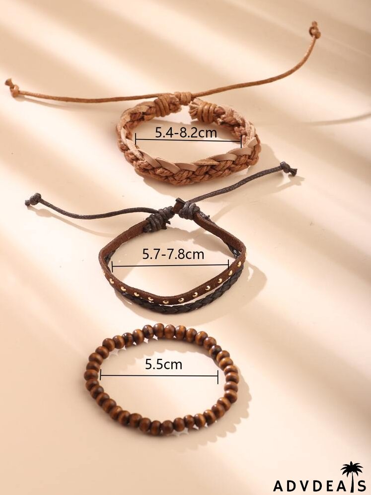 3pcs Studded Decor Braid Bracelet
