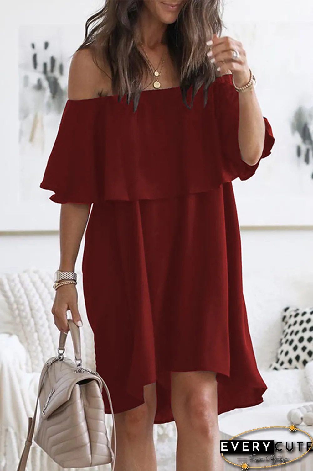 KarliDress One-shoulder Ruffled Sleeve Dress P12694