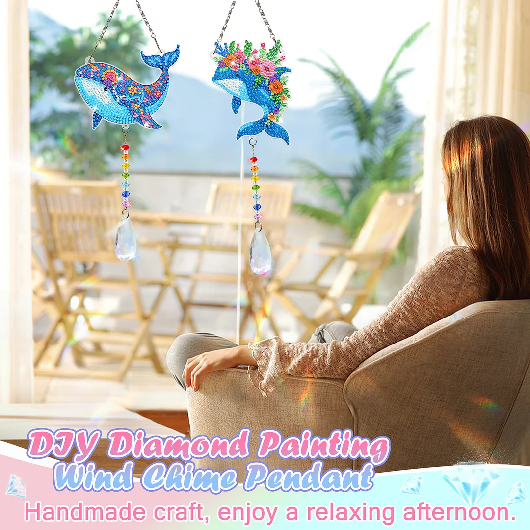 2Pcs Dolphin DIY Double-Sided Diamond Painting Hanging Kits Diamond Painting Suncatcher Craft Kit for Home Garden Wall Decor Gift