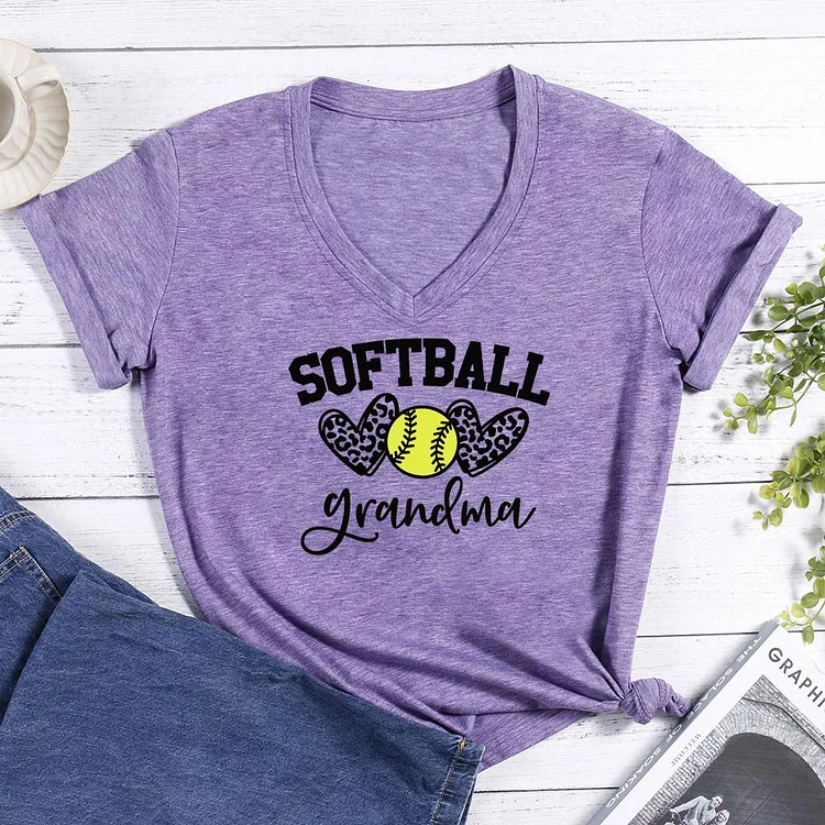 Softball Grandma V-neck T Shirt-Annaletters