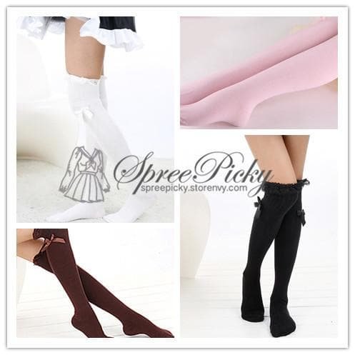 Final Stock! Lace Bow Thigh Over Knee Stocking Tights Free Shipping SP130018