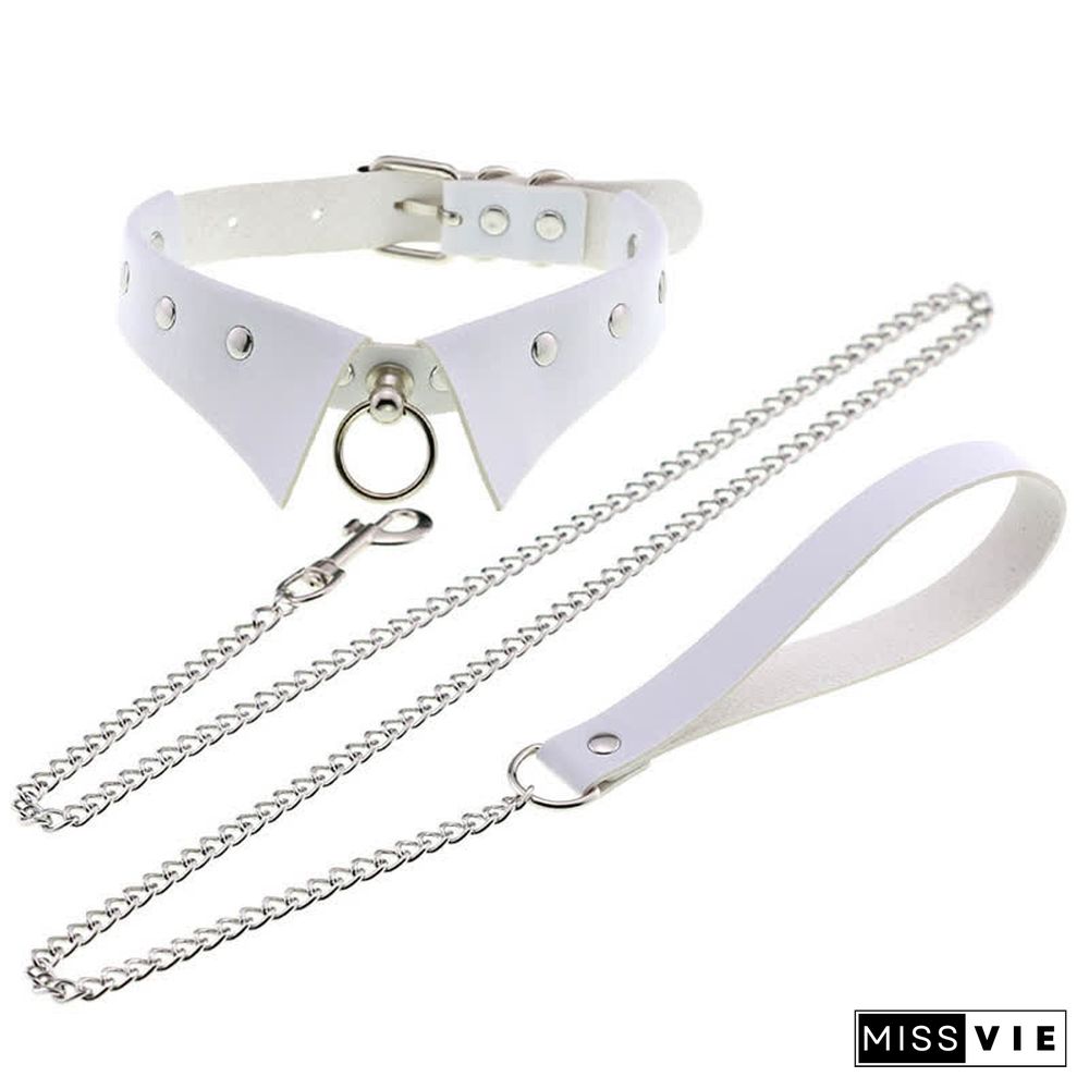 Punk Collar Design Leather Chocker With Hauling Chain