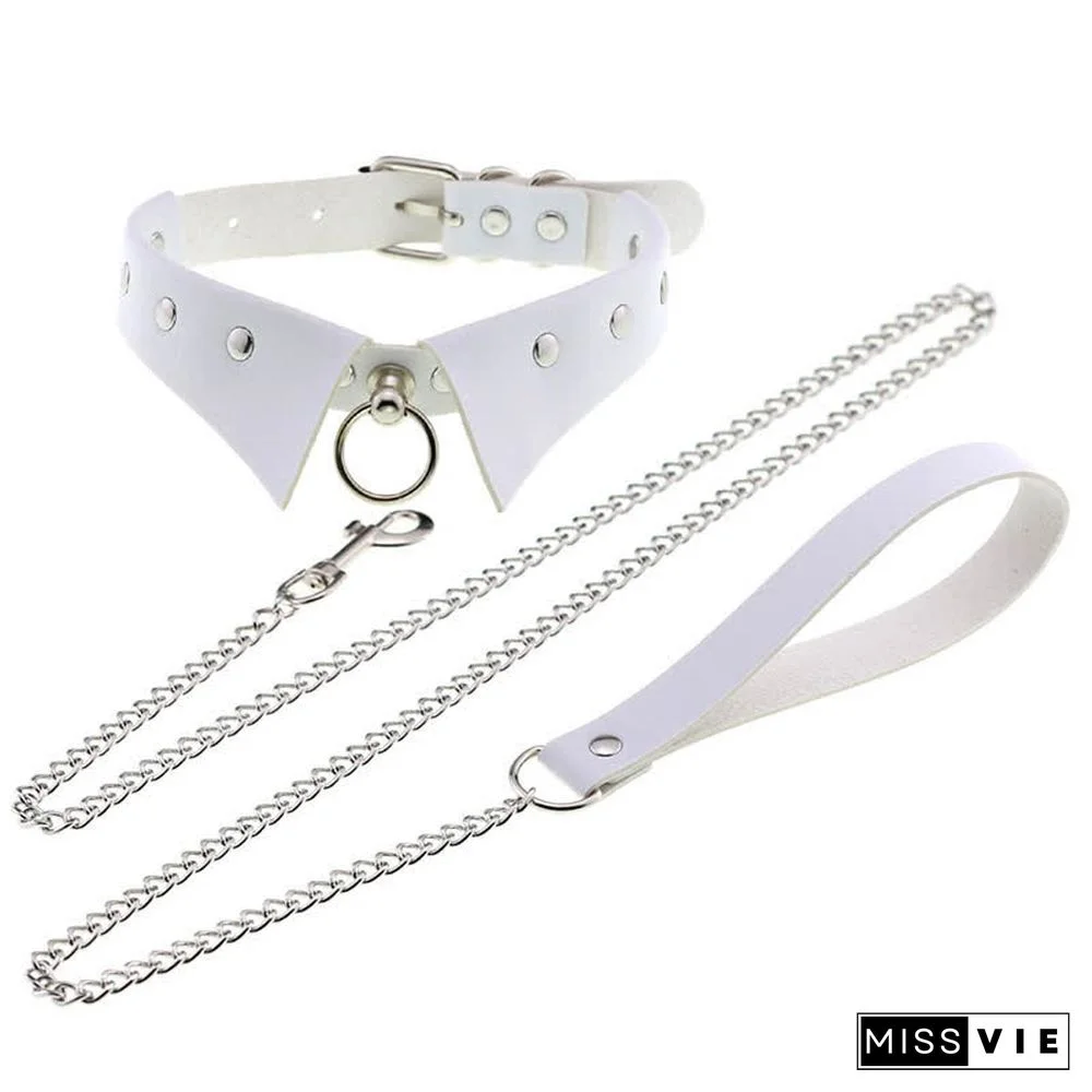 Punk Collar Design Leather Chocker With Hauling Chain