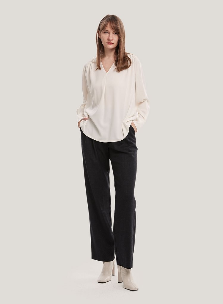 V-Neck Long-Sleeved Blouse