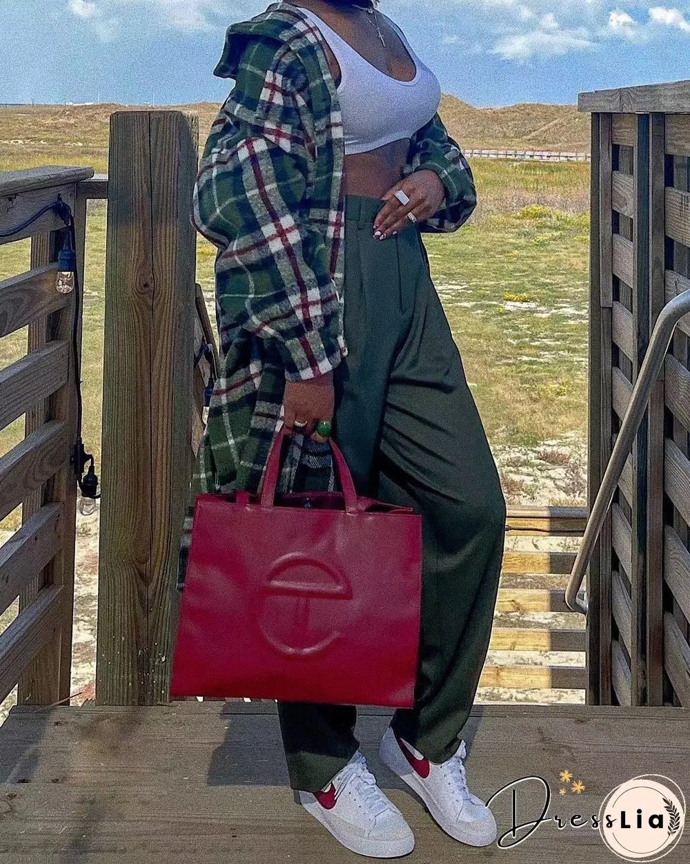 Streetwear Woolen Loose Long Plaid Shirt Coat