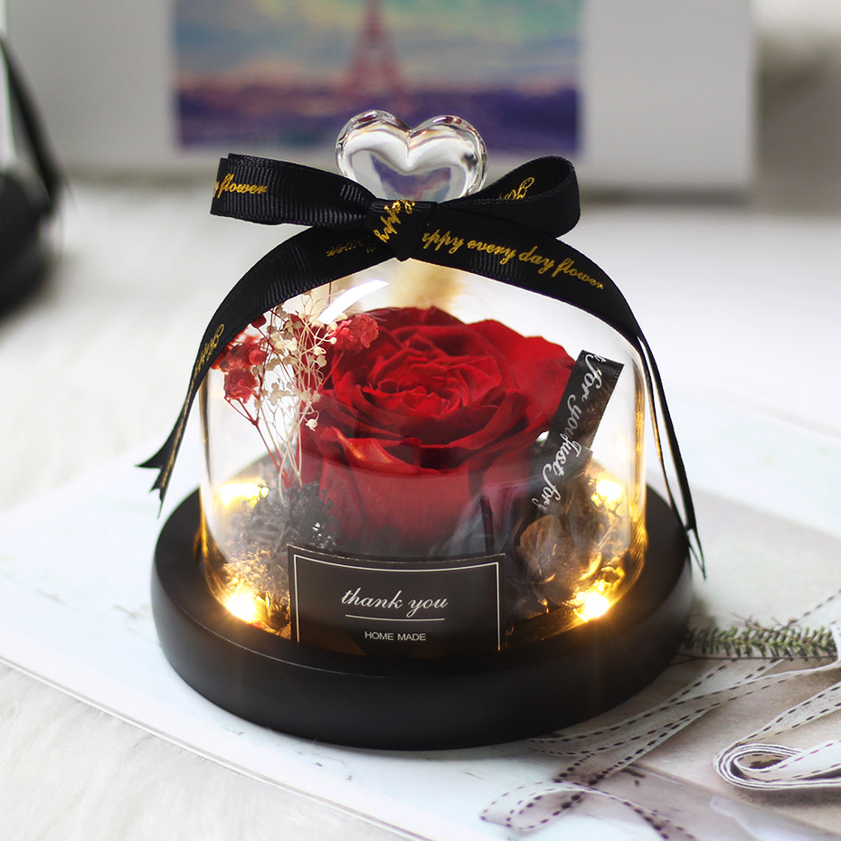 Tegooe DuHouse Forever Roses Preserved Real Flowers in Glass Dome Eternal Flower Gift for Her Valentines Day Anniversary B...