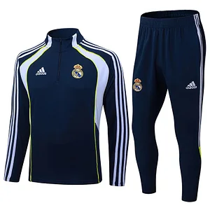 2025-2026 Real Madrid Retro Royal blue Half-Pull Training Suit Football Shirt 1:1 Thai Quality Set