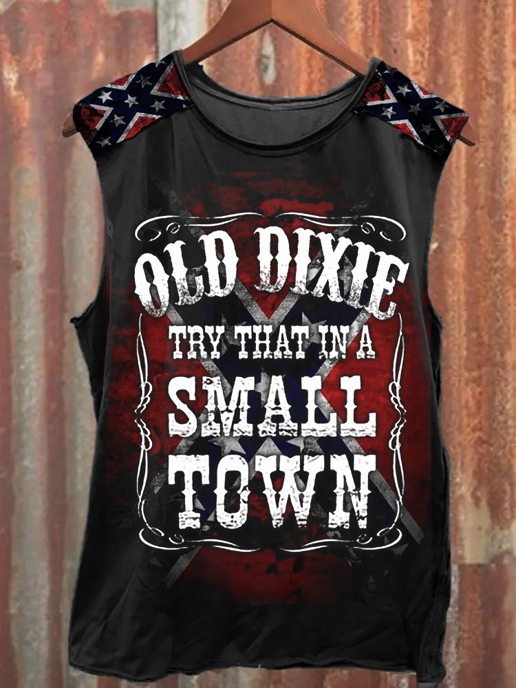 Comstylish Men's Old Dixie Try That In A Small Town Rebel Flag Tank Top