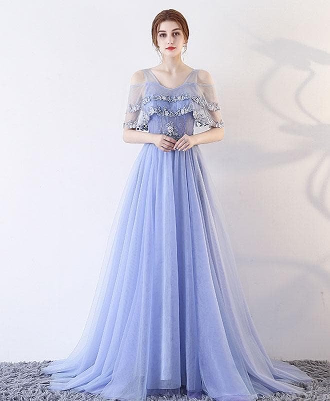 Cute Lace Tulle Long Prom Dress, A Line Evening Dress