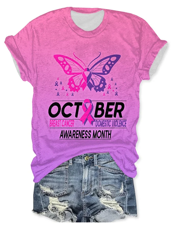 Butterfly Pink Purple Gradient October Breast Cancer & Domestic ...