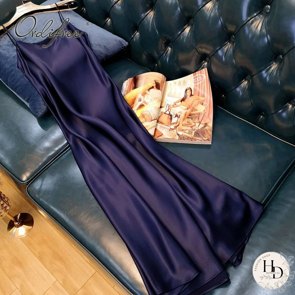Ordfree Summer Women Long Satin Slip Dress Spaghetti Strap Elegant Lady Sexy Satin Party Dress S-4XL