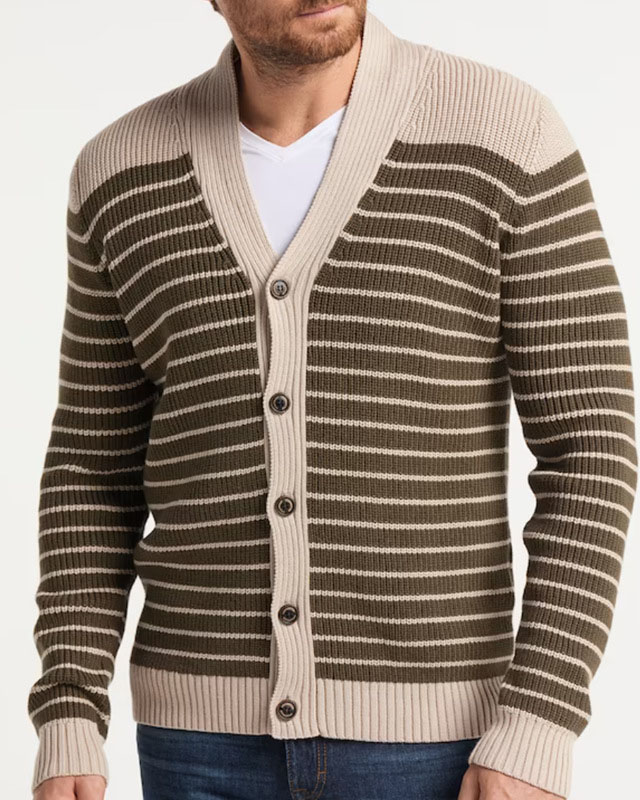 Men's V-neck Striped Long Sleeve Knitted Sweater Jacket